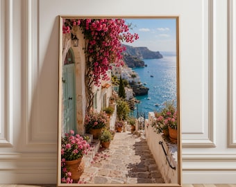 Amalfi Coast Poster, Italian Coastal Wall Art, Mediterranean Village Print, Italy Travel Poster, Seaside Landscape Decor