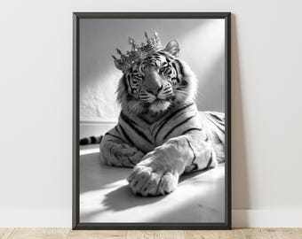 White Tiger Poster, Luxury Animal Wall Art, King Tiger Print, Wildlife Decor, Elegant Big Cat Aesthetic Poster
