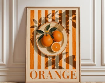 Orange Kitchen Poster, Vintage Fruit Wall Art, Citrus Print, Mediterranean Kitchen Decor, Orange Artwork, Food Poster