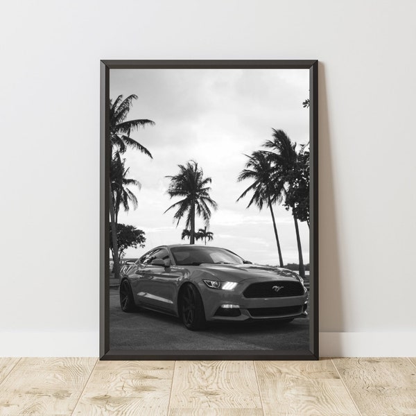 Ford Mustang Poster, Ford Mustang Print, Ford Mustang Wall Art, Black and White Ford Mustang, Muscle Car Poster, Classic Car Wall Art