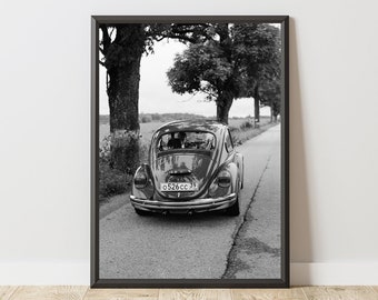 Vintage Volkswagen Beetle Poster, Volkswagen Beetle Print, Vintage Volkswagen Beetle Wall Art, Black and White Poster, Vintage Car Poster