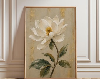 Magnolia Flower Poster, Botanical Wall Art, White Floral Print, Elegant Flower Painting, Neutral Home Decor, Vintage Botanical