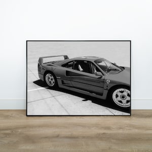 Póster de Ferrari F40, póster vintage de Ferrari, impresión vintage de Ferrari, arte mural vintage de Ferrari, Ferrari en blanco y negro, póster de Ferrari
