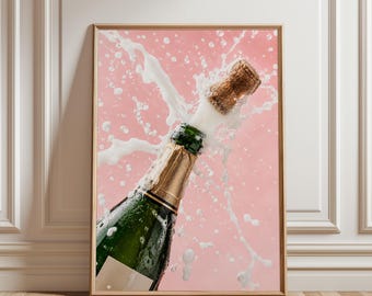 Champagne Bottle Pop Poster, Luxury Celebration Wall Art, Champagne Spray Print, Party Aesthetic, Elegant Drink Poster