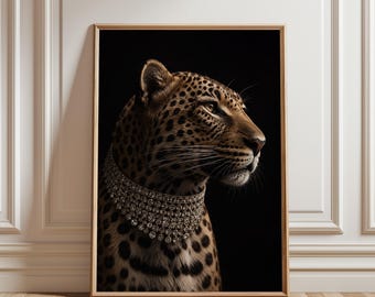 Leopard Poster, Luxury Animal Print, Elegant Wild Cat Decor, Glam Wildlife Artwork, Modern Exotic Home Decor