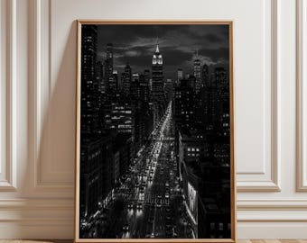 New York City Poster, NYC Skyline Wall Art, Manhattan Night Print, Building Decor, Urban Cityscape Artwork