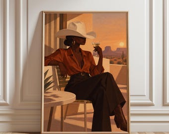 Western Cowgirl Poster, Desert Wall Art, Vintage Western Print, Southwestern Decor, Cowboy Art, Rustic Desert Artwork