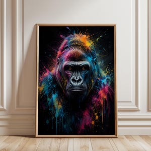Gorillaposter, färgglad väggkonst för gorilla, abstrakt djurlivstryck, modernt djurkonstverk, djungeldekor, gorillaporträtt