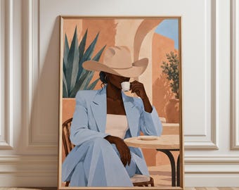 Cowgirl Poster, Western Woman Wall Art, Cowboy Hat Print, Southwestern Decor, Desert Fashion Art, Modern Western Decor