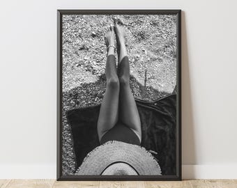 Póster de mujer en la playa, arte mural en bikini, póster de playa, lámina de playa, arte mural de playa, póster del océano, lámina del océano, arte mural del océano, lámina del mar