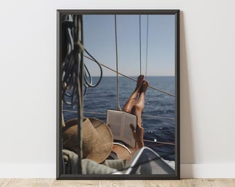 Woman on Boat Poster, Sailboat Print, Luxury Wall Art, Boat Poster, Boat Print, Boat Wall Art, Ocean Poster, Ocean Print, Summer Wall Art