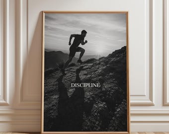 Motivatieposter, loper kunst aan de muur, zwart-wit sport print, atleet inspiratie decor, sportschool kunst aan de muur, fitness poster