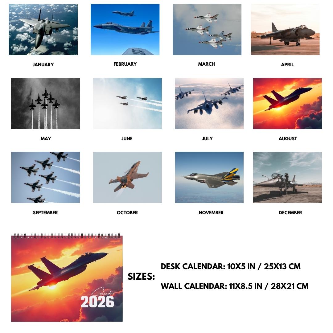 戦闘機カレンダー、戦闘機2026年カレンダー、ミリタリー壁掛け 戦闘機カレンダー、戦闘機2026年カレンダー、ミリタリー壁掛け