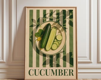 Cucumber Kitchen Poster, Vintage Cucumber Wall Art, Botanical Vegetable Print, Farmhouse Kitchen Decor, Green Food Artwork