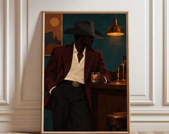 Western Cowboy Poster, Vintage Bar Wall Art, Masculine Western Decor, Cowboy Illustration, Rustic Saloon Print, Ranch Wall Art