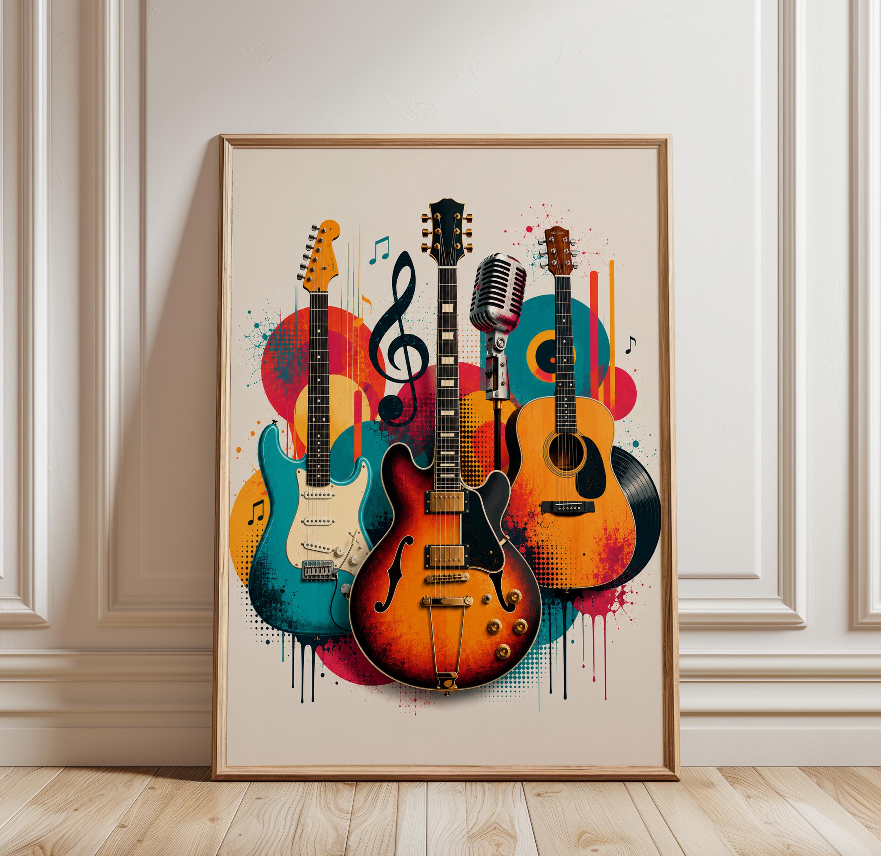 Electric Guitar Poster, Rock Music Wall Art, Vintage Guitar Print