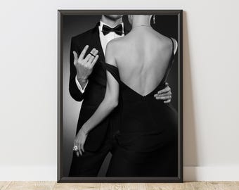 Black and White Fashion Poster, Elegant Woman Wall Art, Luxury Glam Portrait Print, Chic Aesthetic Decor, Minimalist Fashion Art