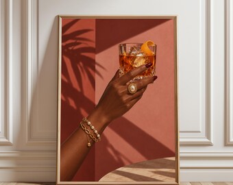 Cocktail Wall Art, Luxury Drink Poster, Orange Cocktail Print, Glam Bar Decor, Elegant Beverage Art, Retro Cocktail Poster