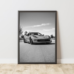 Póster de Chevrolet Corvette, impresión de Chevrolet Corvette, arte mural de Chevrolet Corvette, Chevrolet en blanco y negro, póster de coche deportivo, Muscle Car