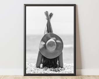Póster de mujer en la playa, arte mural de moda, póster de playa, lámina de playa, arte mural de playa, póster del océano, lámina del océano, arte mural del océano, lámina del mar