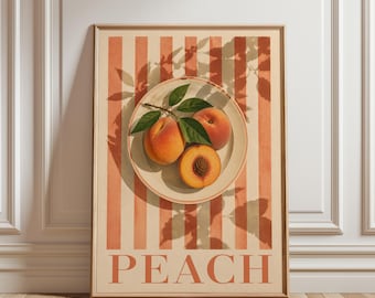 Peach Kitchen Poster, Vintage Fruit Wall Art, Peach Print, Mediterranean Kitchen Decor, Rustic Food Artwork