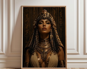 Cleopatra Poster, Egyptian Queen Portrait Print, Ancient Egypt Decor, Gold Aesthetic Artwork, Luxury Historical Wall Decor