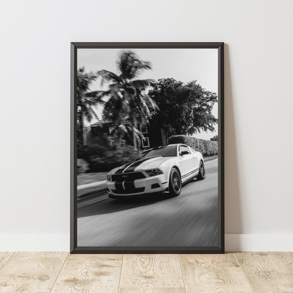 Ford Mustang Poster, Ford Mustang Print, Ford Mustang Wall Art, Black and White Ford Mustang, Muscle Car Poster, Classic Car Wall Art