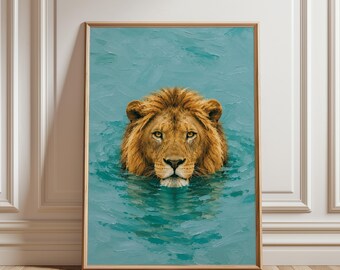 Lion Poster, Lion Wall Art, Wildlife Print, African Animal Artwork, Safari Decor, Majestic Lion Painting, Nature Poster