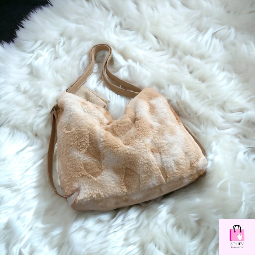 Trendy Fluffy Tote Bag Shoulder Handmade Tote Bag Fluffy Etsy