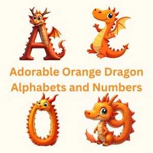 Orange Drache Alphabet & Zahlen Clipart: Fantasy Schrift (Digitaler Download)