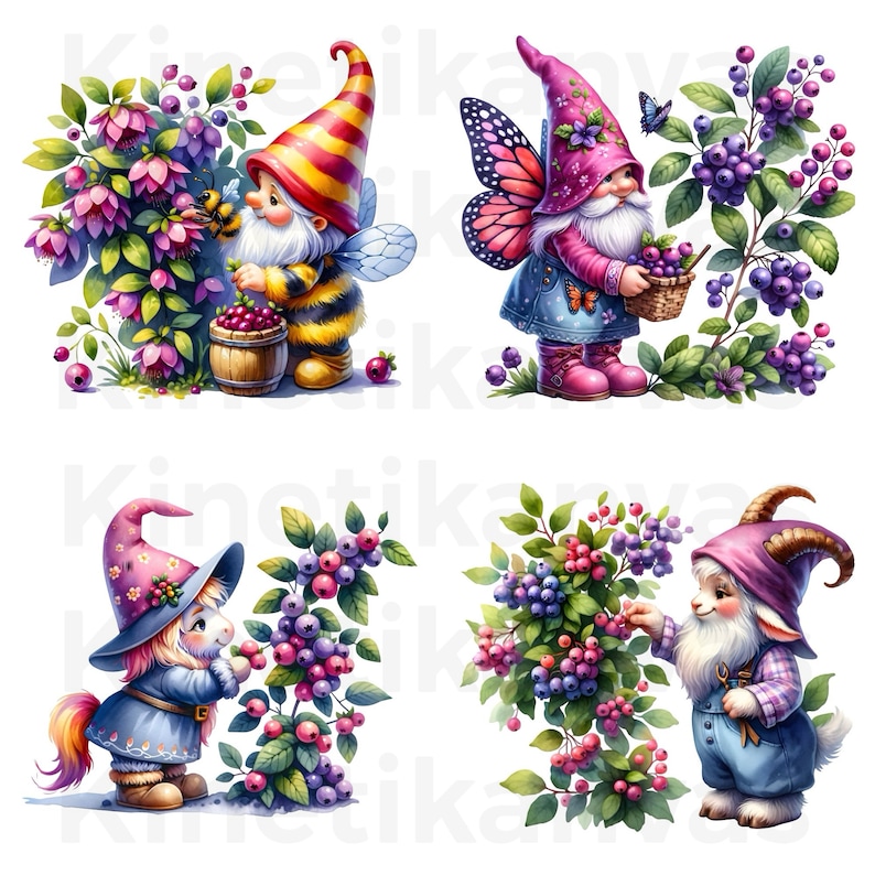 Spring Gnome as Animals Berry Picking in Beauty Berry Bush Great for