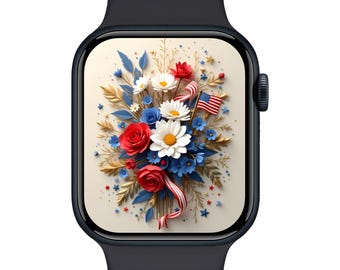 4th of July Apple Watch Wallpaper: USA Flag Floral (PNG Digital Download