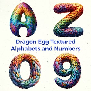 Dragon Alphabet Dragon Font Dragon Letters Dragon Egg Textured Letters and Numbers PNG Fantasy Printable ABC Instant Download Digital Print