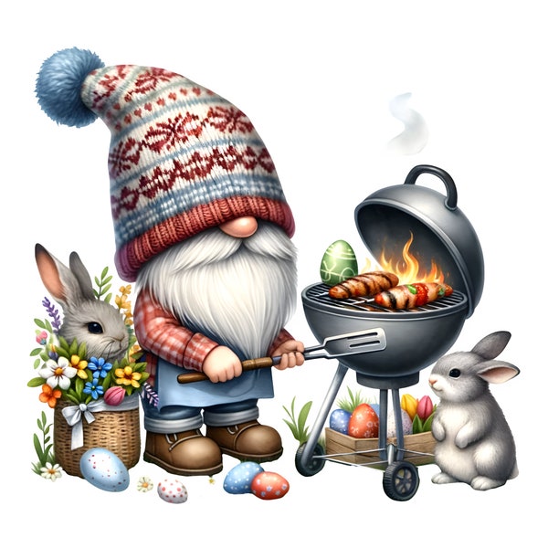 Easter Gnome, Barbecue Gnome, BBQ Clip Art - Delightful Spring Collection, Spring Gnome Art - Digital Download - Commercial Use