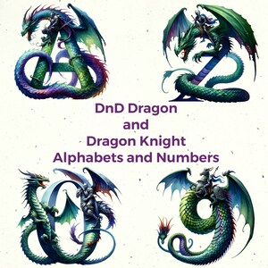 DnD Dragon Knight Alphabet & Zahlen: Aquarell Clipart (kommerzieller Download)