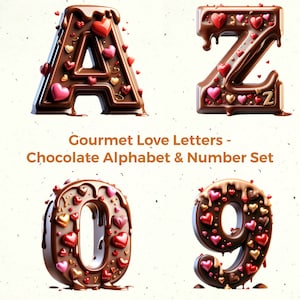 Chocolade alfabet clipart, gastronomische liefdesbrieven en cijfers png, lettertype voor Valentijnsdag, digitale download