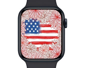 4th of July Apple Watch Wallpaper: USA Flag Floral (PNG Digital Download