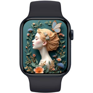 Fondo de pantalla floral para Apple Watch: mariposa, elegante esfera para Apple Watch, fondo botánico para Apple Watch, fondo de pantalla estético para Apple Watch