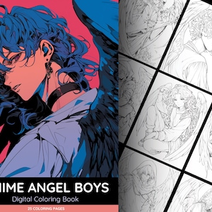 Anime Angel Boys Coloring Book 25 Page Manga Fantasy Handsome Anime Coloring Pages for Adults & Children, Instant Download, Printable PDF