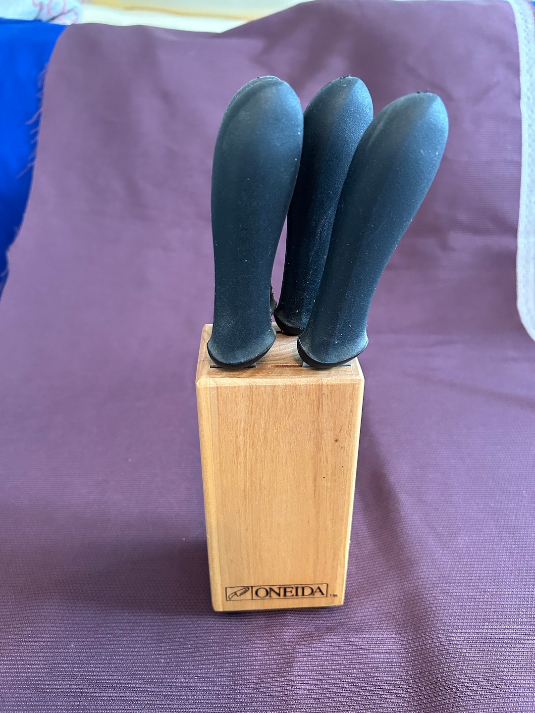Oneida 4 Knife Set With Solid Wood Block - Etsy