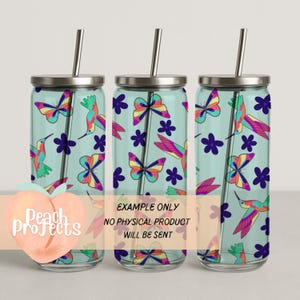 Emballage pour verre de 20 onces colibri et papillon arc-en-ciel | Impression nature fantaisiste