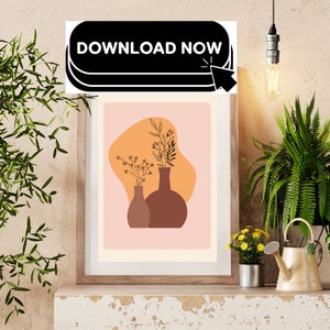 Póster de jarrón de cerámica. Arte mural para imprimir. Arte digital, gráfico digital, amante de la cerámica, amante de la cerámica, jarrón simple, diseño minimalista, beige