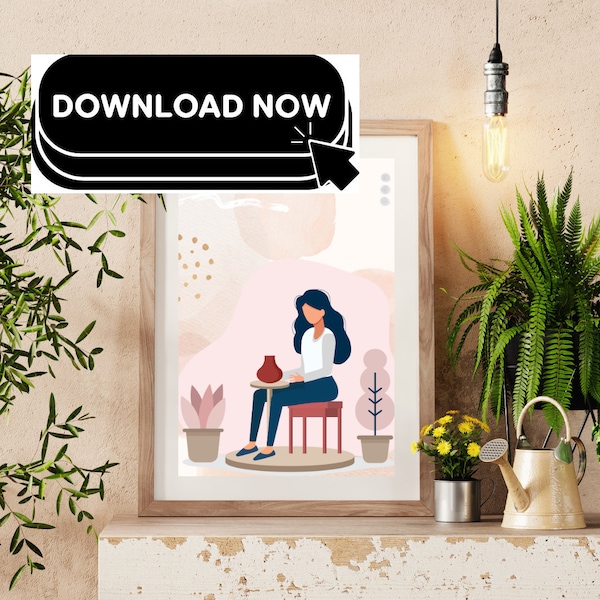 Woman at the potters's wheel, Art print, Digital download, Wall art, Instant download, poster, inspirational ceramic poster, home decor