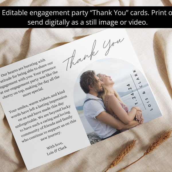 Customizable Engagement Party Thank You Card | Personalized Wedding Thank You Note | Editable Template | Minimalist | Modern | Template Link