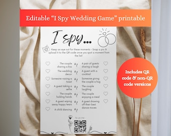 I Spy Wedding Game - Afdrukbare digitale download - QR Code - Leuke bruiloft spelidee activiteit - Minimalistisch - Sjabloon - Wedding I Spy Game