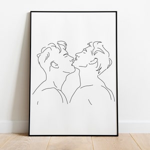 Two Guys Kissing, Gay Art, Gay Print Poster, Man Line Art Print, Male Body Line Art, Gay Wall Art, Gay Line Art, Digital download