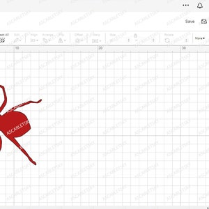 May include: A red spider silhouette design on a white grid background. The spider has eight legs and a rounded body. The text "ASCARLETSKY" is visible on the spider's body. The image is a digital design, likely for crafting or graphic design projects.