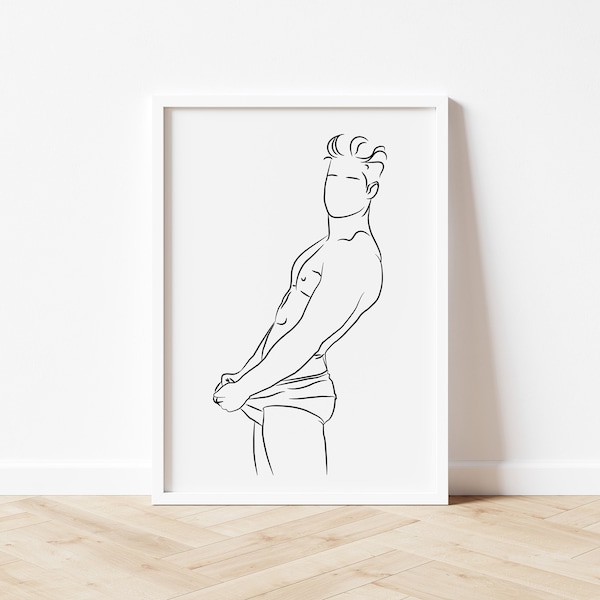 Man Line Art Print, Printable Wall Art, Line Art Print, Line Art Man, Gay Art, Digital Download