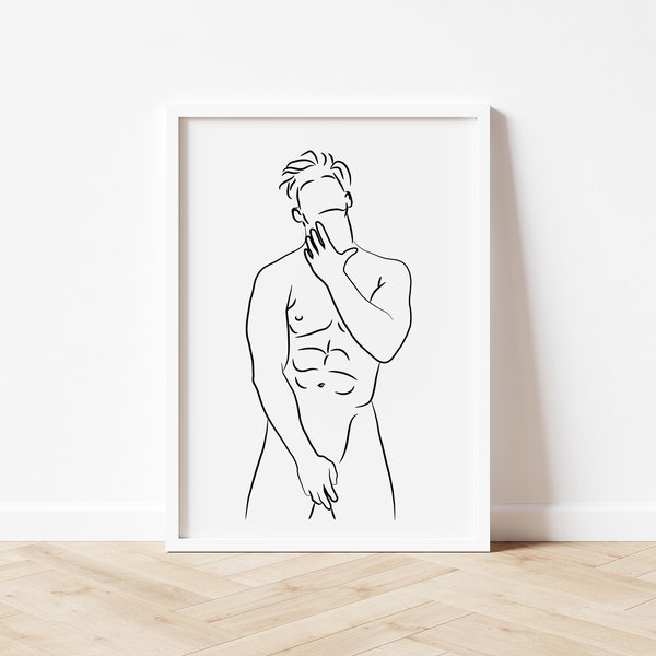 Man Line Art Print, Printable Wall Art, Line Art Print, Line Art Man, Gay Art, Digital Download