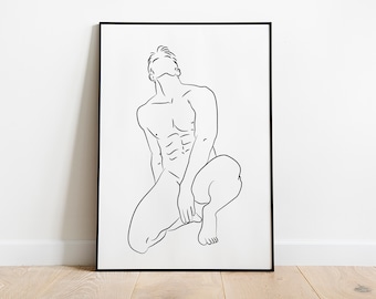 Stampa artistica con figura maschile stilizzata: decorazione murale minimalista a tema gay (download digitale)